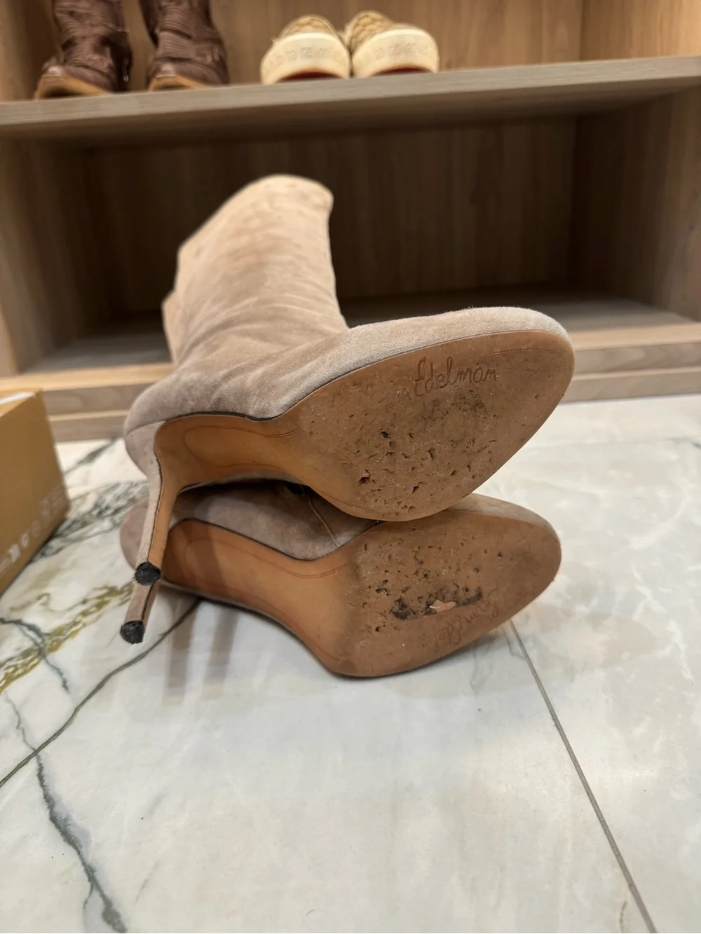 Sam Edelman Taupe Knee high Suede Stiletto Boots